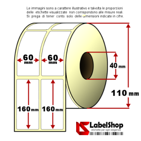 Roll of 666 adhesive labels mm 60x160 Thermal 2 tracks core 40