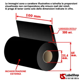 Ruban de carbone 100x300, résine cire, transfert thermique, polyamide satiné, rouleau