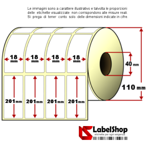 Roll of 1000 adhesive labels mm 18x201 Thermal 4 tracks core 40