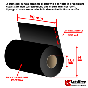 Ruban encreur cire 90 mm x 300 m, ruban carbone pour impression par transfert thermique