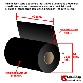 Cinta textil indeleble, 40 mm x 300 m, tinta transparente - Cinta de carbono a base de resina para textiles y lavado a la piedra