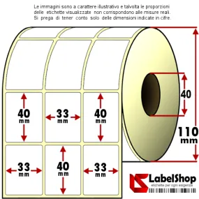 Roll of 6000 adhesive labels mm 33x40 Vellum 3 tracks core 40