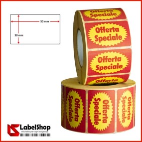 Pre-printed adhesive labels, special offer, 50x30 mm, roll of 1000 colored vellum paper