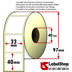 Roll of 1000 33x40 mm thermal adhesive labels -1 row / core 40