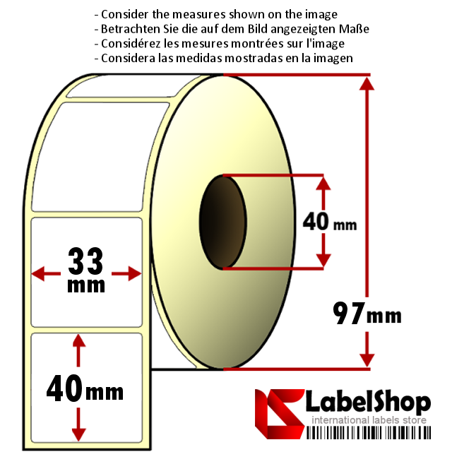 Rouleau d'étiquettes thermique adhésives 40 x 20 mm