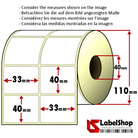 Roll of 3000 33x40 mm thermal adhesive labels - 2 rows / core 40