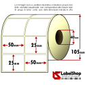Roll of 4000 adhesive labels mm 50x25 Thermal 2 tracks core 40