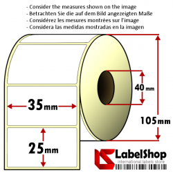 2000 Thermo-Haftetiketten auf Rolle 35x25 mm, 1 Bahn, Innenkern 40