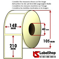 250 Thermo-Haftetiketten auf Rolle 148x210 mm, 1 Bahn, Innenkern 40