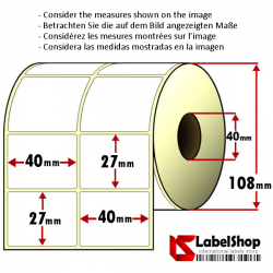 Roll of 4000 40X27 mm thermal adhesive labels -2 row / core 40