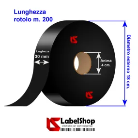 Black satin ribbon roll for textile labels, compositions and washing symbols