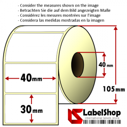 Rollo de 1800 etiquetas adhesivas termicas mm 40 x 30 1 Pista núcleo 40