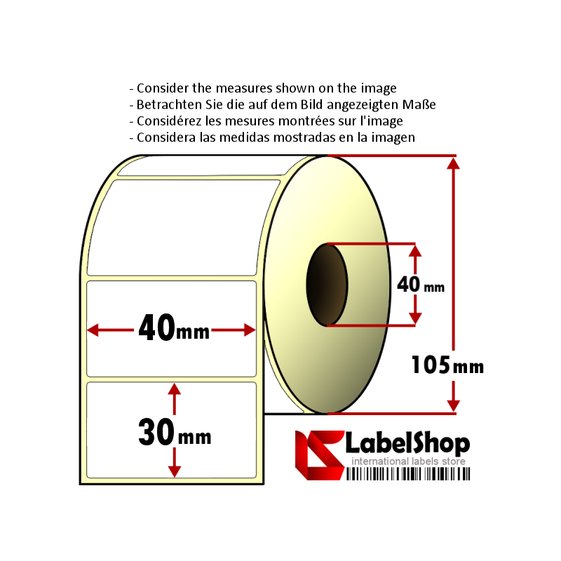 Thermal labels 50x30 mm hole 40mm Roll 1800 pcs for Thermal Printers 