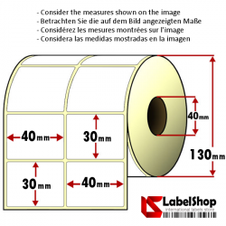 Roll of 5000 40x30 mm thermal adhesive labels -2 rows / core 40