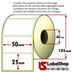 2000 Thermo-Haftetiketten auf Rolle 50x25 mm, 1 Bahn, Innenkern 40