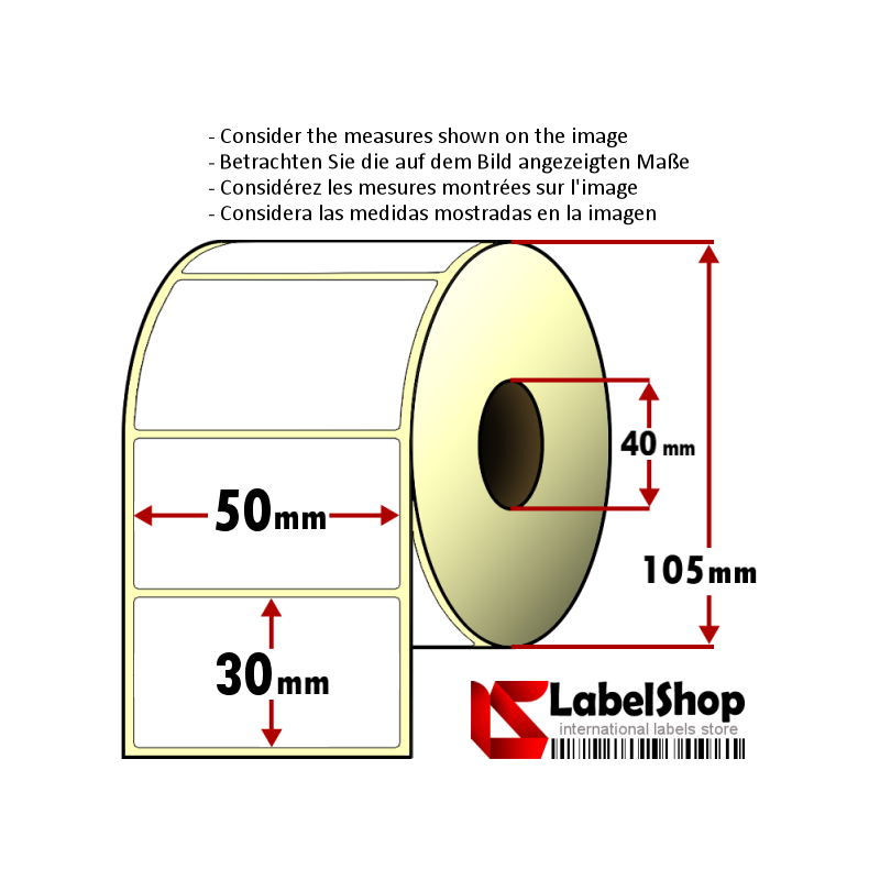 1x rouleau d'étiquettes thermiques autocollantes 50x30 mm 40 mm 1000 pièces  par rouleau étiquettes à transfert thermique adhésives universelles  blanches à imprimer dans des imprimantes thermiques : :  Fournitures de bureau