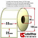 Roll of 2000 55x25 mm thermal adhesive labels -1 row / core 40