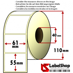 Rotolo da 1000 etichette adesive mm 61x55 Termiche 1 pista anima 40