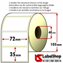 Roll of 1500 72X35 mm thermal adhesive labels -1 row / core 40