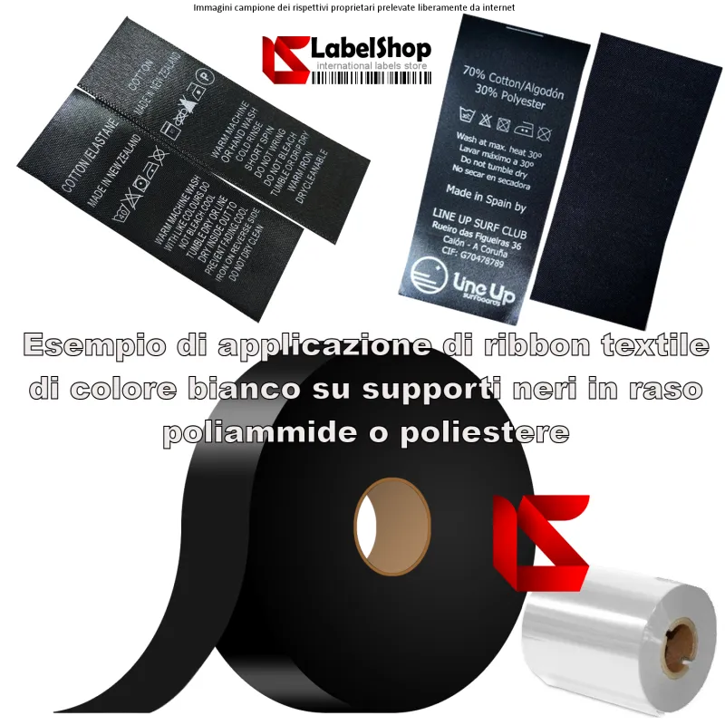 Ruban blanc argenté pour impression sur satin et polyamide noir