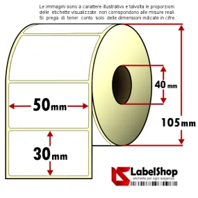 Roll of 1800 adhesive labels mm 50x30 Thermal 1 track core 40