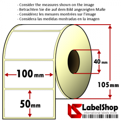 Roll of 1000 100x50 mm thermal transfer paper - vellum paper adhesive labels -1 row/ core 40