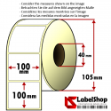 500 Thermo-Haftetiketten aus Vellum Papier auf Rolle 100x100 mm, 1 Bahn, Innenkern 40 100x102 - 10x10