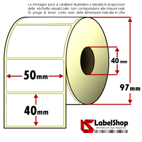 Rolle mit 1000 Klebeetiketten, mm 50x40, Thermotransfer, 1-Spur-Kern, 40