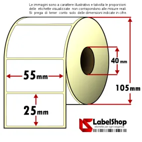 Roll of 2000 adhesive labels mm 55x25 Thermal 1 track core 40