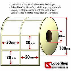 Rollo de 5000 etiquetas adhesivas de papel vélin para impresión por transferencia térmica mm 50x30 2 Pistas núcleo 40