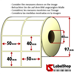 Roll of 2000 50x40 mm thermal transfer paper - vellum paper adhesive labels -2 rows/ core 40