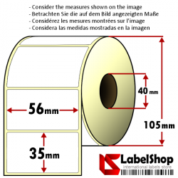 Roll of 1500 56x35 mm thermal transfer paper - vellum paper adhesive labels-1 row/ core 40