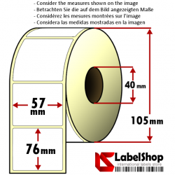 Haftetiketten auf Rolle zu 700 Stück, 57x76 mm, Vellum, 1 Bahn, Innenkern 40 