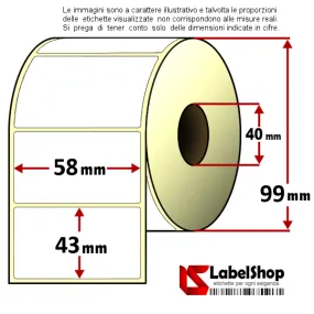 Rollo de 1000 etiquetas adhesivas mm 58x43 vellum 1 pista núcleo 40