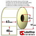 Rollo de 1000 etiquetas adhesivas de papel vélin para impresión por transferencia térmica mm 63x40 1 Pista núcleo 40