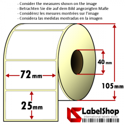 2000 Thermo-Haftetiketten aus Vellum Papier auf Rolle 72x25 mm, 1 Bahn, Innenkern 40