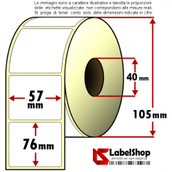 Roll of 700 57x76 mm thermal adhesive labels -1 row / core 40