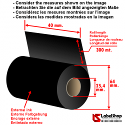 Wachsfarbband für Thermotransferdruck H 40 mm x 300 m. ink out WAX