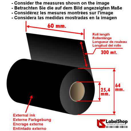 Wax carbon graphic tape roll for thermal transfer printing on polyamide and Satin