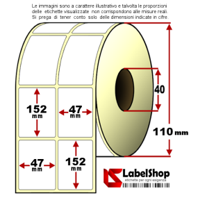 Rollo de 800 etiquetas adhesivas de 47x152 mm, térmicas, 2 pistas, núcleo de 40 mm.
