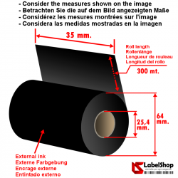 Wachs/Harz-Farbband schwarz (Ribbon) auf Rolle für Thermotransferdruck auf Polyamid und Satin