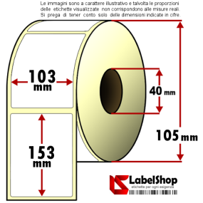 Rollo de 350 etiquetas adhesivas mm 103x153 Papel vellum 1 núcleo pista 40 106x153 100x150 10x15