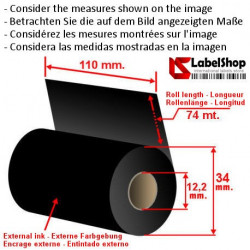 Wachsfarbband schwarz für Thermotransferdruck 110 mm x 74 m. ink out WAX (Wachs-Ribbon)