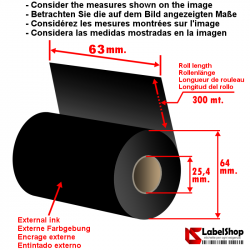 Thermotransfer-Wachsfarbband schwarz, 63 mm x 300 m, außengewickelt (Wachs-Ribbon)