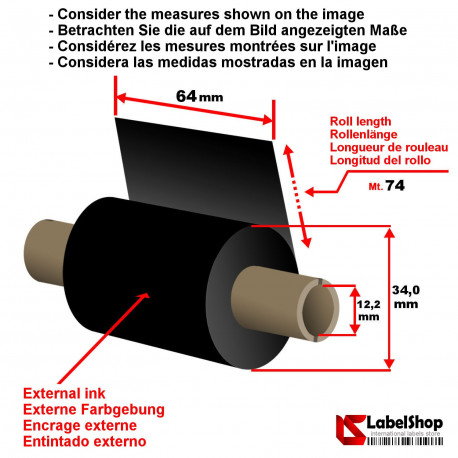 cinta de carbón - ribbon foil cera résinas transferencia térmica poliamida satén rollo