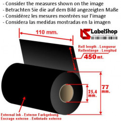 Ruban à base de cire encrage exterieur 110 mm x m 450 pour impression TTR (Ruban CIRE)