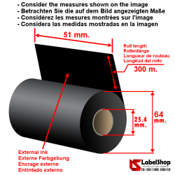 H 51mm x 300 m ink in WAX Ribbon- wax carbon graphic ribbon for thermal transfer printing (Wax Ribbon)
