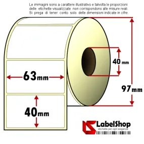 Roll of 1000 adhesive labels mm 63x40 Thermal 1 track core 40