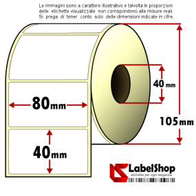 Roll of 1150 adhesive labels mm 80x40 Thermal 1 track core 40