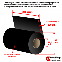 Rollo de cinta - ribbon indeleble textile H 30 mm x 300 m ink out a base de resinas para textiles y stone wash - Ricoh D110A